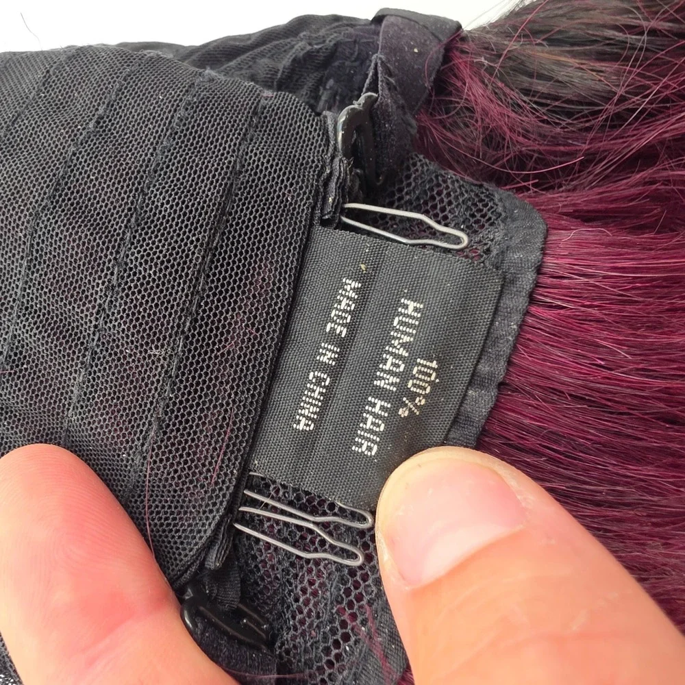 100% Human Hair Ombre Magenta Purple Bob Wig Dark Roots Layered Short Style